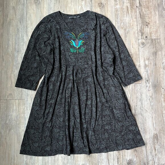 Gudrun Sjoden Dresses & Skirts - Gudrun Sjoden SZ XXL 100% Organic Cotton Embroidered Black Grey Tunic Dress